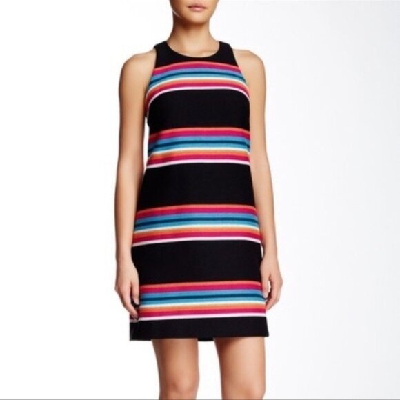 Trina Turk Womens Sleeveless Stripe Mini Dress Black Pink Blue size 12 - Picture 1 of 12